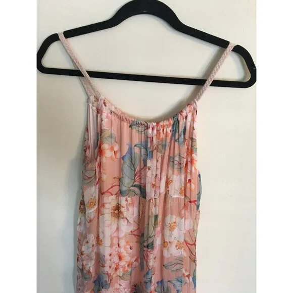 Elena Baldi Maxi Dress Blush Silk Blend Summer Floral Brunch Braided Straps XL - Picture 5 of 13